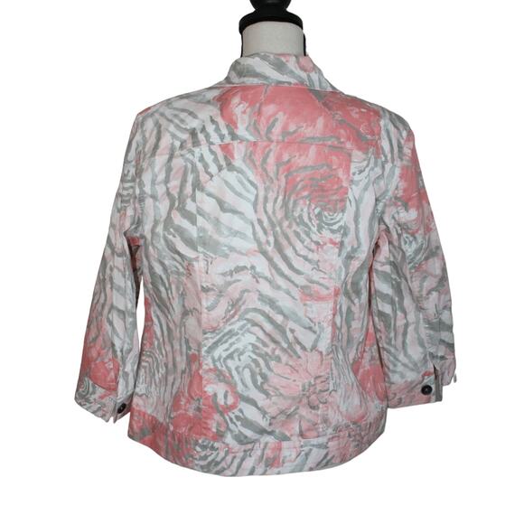 Chico's Women's Jacket Size 1 Cotton Coral Gray Button Up Blazer Casual Comfy - Picture 2 of 7